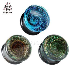 Kubooz High Quality Glass Milky Way Design Ear Plugs Earring Tunnels Piercing Gauges Body Jewelry Expanders Whole 6mm to 25mm 290o