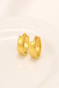 Pure 24k Yellow Fine Solid Gold GF Earrings Wide Hoop Lucky Glossy Women Gift3378861