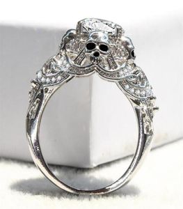 Anéis de noivado de caveira de luxo para mulheres esqueleto gótico clássico cor prata cz cristal jóias de casamento gota band258v5084377