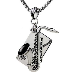 Musical Instrument Saxophone Pendant Necklace Stainless Steel Hip Hop Titanium Pearl Chain Jewelry Necklaces3211697