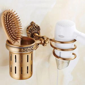 Toothbrush Hair Dryer Holder Aluminum Antique Bathroom Shelf Storage Nail Free Wall Shelf Mounted Organizer Spiral Stand Toothbrush Holder