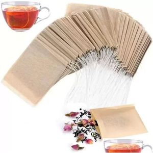 Coffee & Tea Tools Tea Filter Bag Strainers Tools Natural Unbleached Wood Pp Paper Disposable Infuser Empty Bags With Dstring Pouch 10 Otqcg