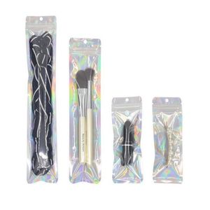 Clear and Holographic Brush Packing Bags with Hanger Hole 100pcs lot Zipper Seal Packaging USB Bag Multi-sizes Necklace Watch Pack Jpag Btnu