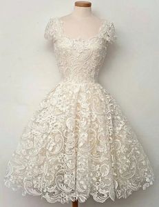 Vintage krótka suknia ślubna 2024 CAP Rękawy kwadrat Ruched A-line koronki wydarzenia Kobietowe suknie dla przyjęć nowoczesnych vestidos de novia szata de Mariee