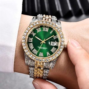 Hip hop aaa diamante relógio masculino marca de luxo ouro analógico quartzo movt único congelado homem relogio masculino 210728201w