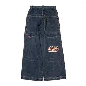 Damen Jeans JNCO Für Frauen Y2K Harajuku Hip Hop Retro Brief Stickerei Baggy Lässige Breite Bein Gerade Hosen Streetwear