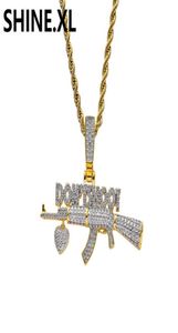 Collier avec pendentif pistolet AK47 plaqué or 18 carats DON039T SHOOT, en Zircon glacé, bijoux Hip Hop pour hommes, cadeau 6497453