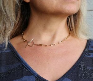 2020 Ny minimalistisk guldpläterad pappersklippkedja Plain Circle Bar Necklace Rostfritt stålkedja Halsband för kvinnor6311103