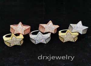 Men039s 3D STAR 14k Gold Plated Silver Plated Lab Diamond Pinky RING Gubic Zirconia Micro Pave CZ Hip Hop Copper Ring2316624