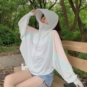 Kvinnorjackor 2023 Summer Hooded Sun Protection Clothing Women Thin Ice Silk Blus UV Breattable Outdoor Femme Sun-Protective Coat