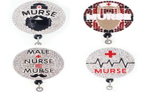 Custom Key Ring Murse Rhinestone Retractable ID Holder For Male Nurse Name Accessories Badge Reel With Alligator Clip4968834