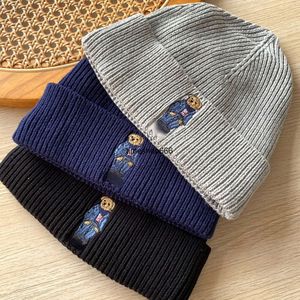 Tasarımcı Beanie Polo Bear Nakış Örgü Kelepçe Beanie Kış Şapkası