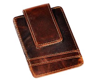 Male Quality Leather Fashion Travel Slim Wallet Front Pocket Magnetic Money Clip Mini Card Case Purse For Men 1058C27639588117820