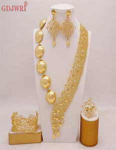 Dubai 24K Gold Plated Bridal smycken set halsbandör örhängen armband ringar gåvor bröllop kostym smycken set för kvinnor 2202243523240