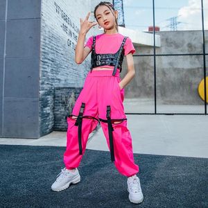 Stage Wear Dance Kids Performance Kostiumy Stroje Dziewczyny Jazz Rose Red Red Loose Hiphop Suit Street