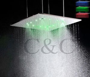 Heads 20 Inch Ceiling Mounted Brushed Atomizing And Rainfall LED Temperature Sensitive 3 Colors Bathroom Shower Head With Arms L20WL