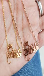 Colar com nome personalizado para mulheres, presente de amigos, joia bff, coroa cursiva personalizada, gargantilha feminina, ouro rosa, collier1102994