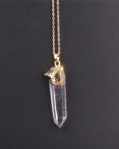 Goldcolor Druzy Gem Stone Clear White Crystal Point Pingente ColarDrusy Crystal Quartz Pendant Necklace6402427