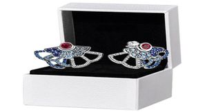 Autêntico 925 prata esterlina em forma de leque brinco caixa original para azul rosa cz diamante feminino festa jóias brincos1929097