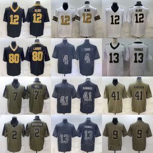 Maglia da calcio uomo 4 Derek Carr Jersey 13 Michael Thomas 32 Tyrann Mathieu 7 Taysom Hill 9 Drew Brees 41 Alvin Kamara 2 Jameis Winston Bianco Verde Saluto al servizio