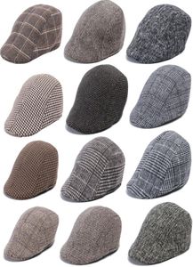 Outono inverno masculino chapéu jornaleiro boinas xadrez estilo ocidental britânico lã avançada boné plano clássico vintage listrado boina4954788