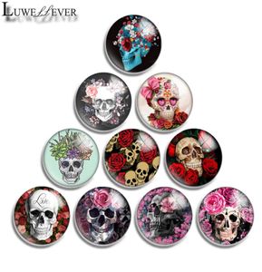 10mm 12mm 14mm 16mm 20mm 25mm 30mm 595 Rose Skull Round Glass Cabochon smycken Hitta Fit 18mm Snap Button Charm Armband Necklac5331926