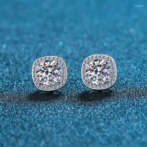 Stud Küpe Dalgaları Gerçek Moissanite Square 1CT Lab Diamonds S925 STERLING Gümüş İnce Mücevher Hediyeleri Kadınlar için EA029