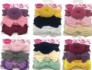 Baby Girls bow lace tiara donut nylon Headbands 3pcs set Turban Knot Bowknot bunny hairbands Infant Kids Elastic headwear3537524