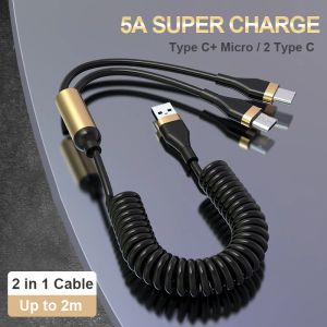 2 in 1 einziehbares 5A-Schnelllade-USB-Kabel Typ C Micro-USB-Kabel für Xiaomi Mi 12 Poco Huawei Super Charge-Kabel für das Auto