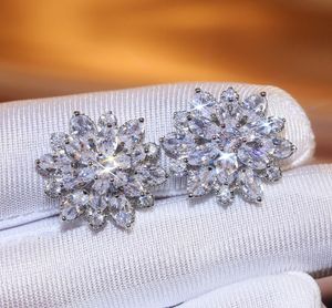 Luxury Sun Flower Stud örhängen CZ Diamond Shining ol Jewelry Ear Rings for Womem Girl Gift5682352