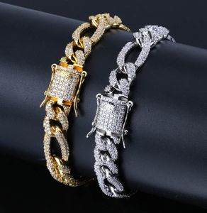 HipHop Gioielli europei e americani Fibbia Uomo Miami Bracciale cubano intarsiato Zircone placcato oro Bracciale stile Hip Hop con serrature in ferro7376542