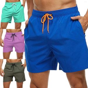 Pantaloncini da uomo tinta unita ritagliati da spiaggia casual con allenamento in poliestere da uomo, vestiti larghi e alti