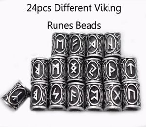 24pcs Top Gümüş İskandinav Viking Runes Charms Boncuklar Kolye Kolye Sakal veya Saç Vikings Rune Kits8273358 için Bilezikler için Bulgular