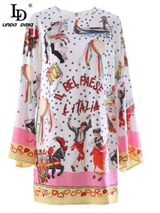 Kleid LD LINDA DELLA Sommer Mode Designer Kleid Frauen Oneck Langarm Polka dot Musikinstrument Druck Lose Vintage Kleid