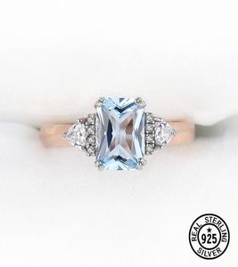 Sterling Silver Wedding Rings Gemstone Blue Topaz Rose Gold Plated For Women Luxury Elegant Fine Jewelry Unusual Accessories Clust7174279