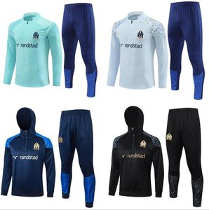 キッズサッカーフード付きトラックスーツミリックペイテットマルセイユサバテメント22 23 24フォットボールトレーニングスーツVeste Maillot De Foot Olympique OMトラックスーツフットボールジョギング