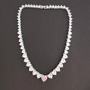 Chokers Qmhje Crystal różowe kamienne serce miłość naszyjnik Choker kobiety ślub zaręczyny Złoty srebrny kolor Tennis Infinity luksus żydl214e