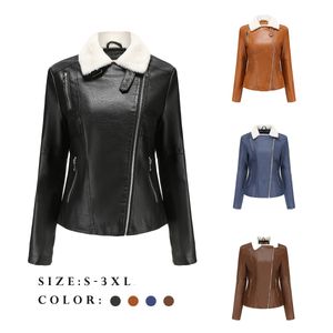 0C475M15 European and American Winter Women's Faux Leather Coats and Fur Integrated Plush Long Sleeved Warm Jacket