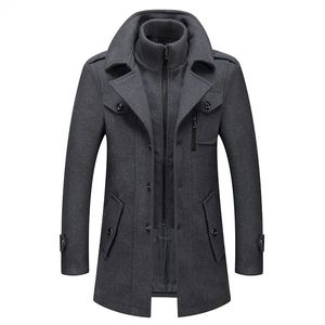 Gefälschte zweiteilige Wollmischung Mantel Männer Winter Herren Kaschmirmantel Slim Fit Woolen Peacoat Business Mantel Windjacke 231225