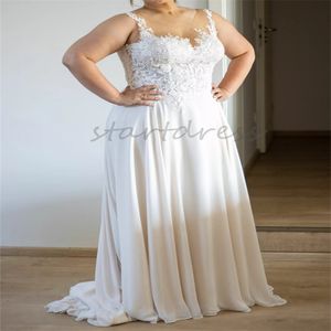 Plus Size Chiffon Wedding Dress Sheer Neck White Floor Length Summer Beach Bride Dress 2024 Backless Country Bohemian Bridal Dress Vestios De Novias Robe De Mariage