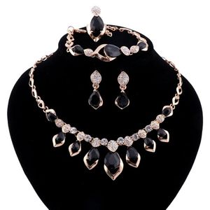 Gold Color Jewelry Black Cubic Zirconia Crystal Jewelry Sets For Women Earrings Pendant Necklace Ring Bracelet2497