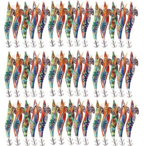 50PCS Fishing Squid Lure Wooden Squid Bait fishing Hook Octopus Cuttlefish squid shrimp jigs Saltwater fish lures Size 2.5/3.0 231225