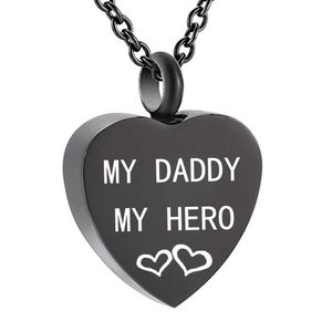 Heart Urn Necklace For Ashes Keepsakes Memorial Pendant Rostfritt stål Kremeringsmycken-'My Daddy My Hero' Love You278w