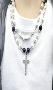 Perlenketten Modeaccessoires Hip Hop Edelstahl Diamant Kreuz Trendige Männer Geometrischer Kontrast Imitation Perlenketten 206889463