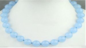 10MM Natural Light Blue Jade Round Gemstone Necklace 20inch05892402