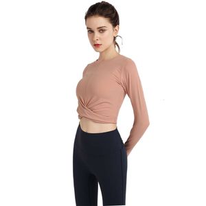 Lu Lu Align Sports Abbigliamento sportivo da donna Top T-shirt Giacca da corsa Foro per il pollice Aderente elasticizzata Tuta da ginnastica con ombelico nudo Yoga Lemon LL donna