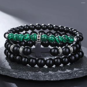 Strand alta qualidade preto cruz estiramento buda grânulo pulseira conjunto com pavão tibetano corrente de pulso presente natal