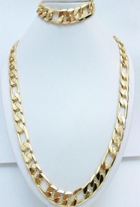 Gioielli di dichiarazione 24K Yellow Gold Filled Men039s Collana Bracciale Set Figaro Curb Chain 2003903922039039240399983674