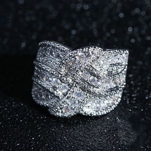 Luxo grande 925 esterlina plata anéis com cz zircon pedra para mulheres moda tecer enrolamento casamento anéis de noivado jóias presente 231225