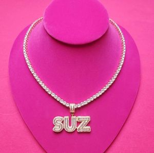 Customized Necklace with Name Cubic Zircon Iced Out Letters with Tennis Chain Necklace for Women Y12205514821